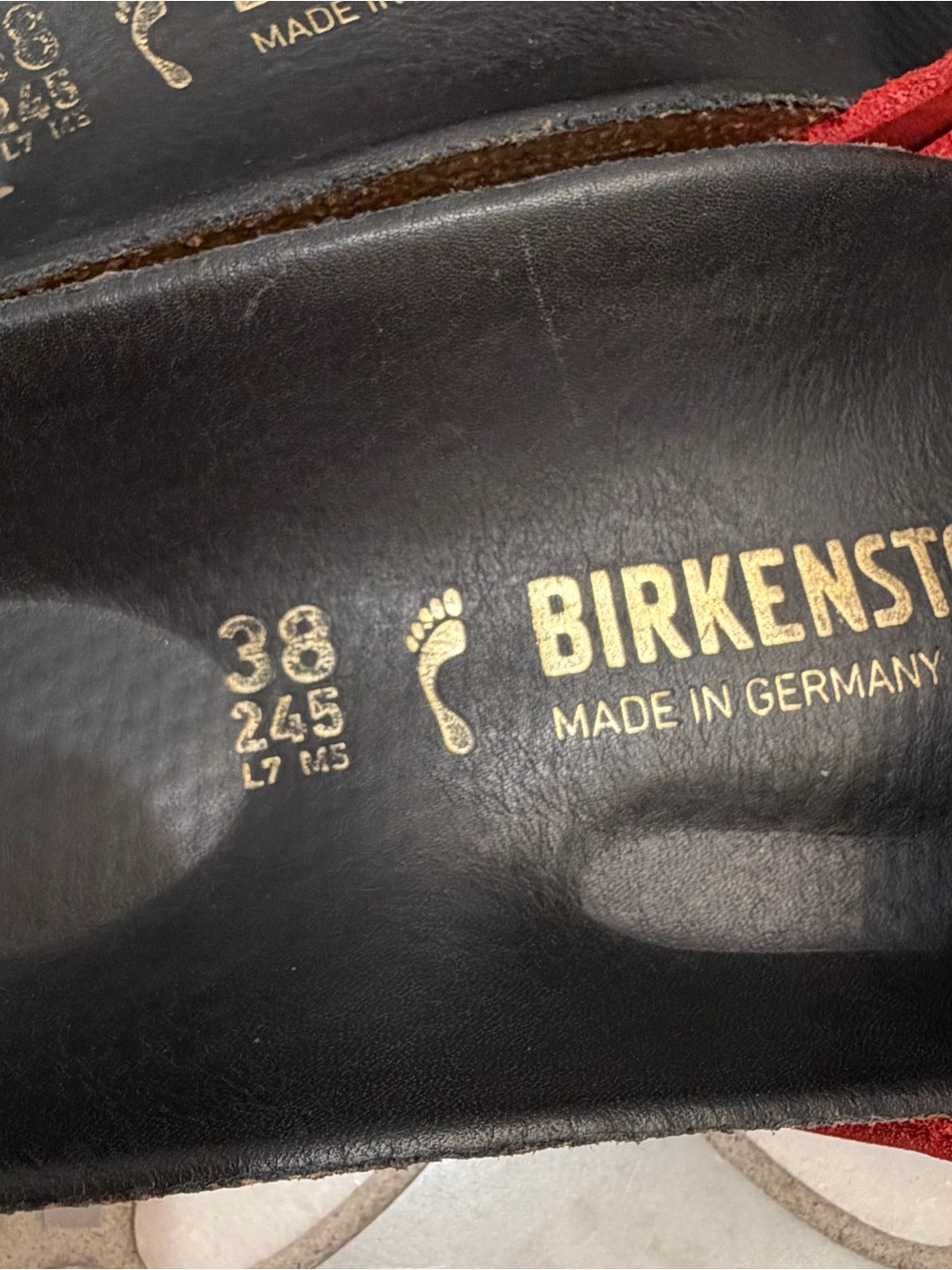 Birkenstock Madrid Big Buckle Sandals Crimson Red Oiled Leather Gold Narrow 38 - Picture 10 of 15